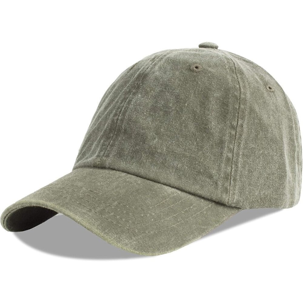 Unisex Washed-army Green Baseball Cap Cotton Fits Washed Denim Adjustable Hat